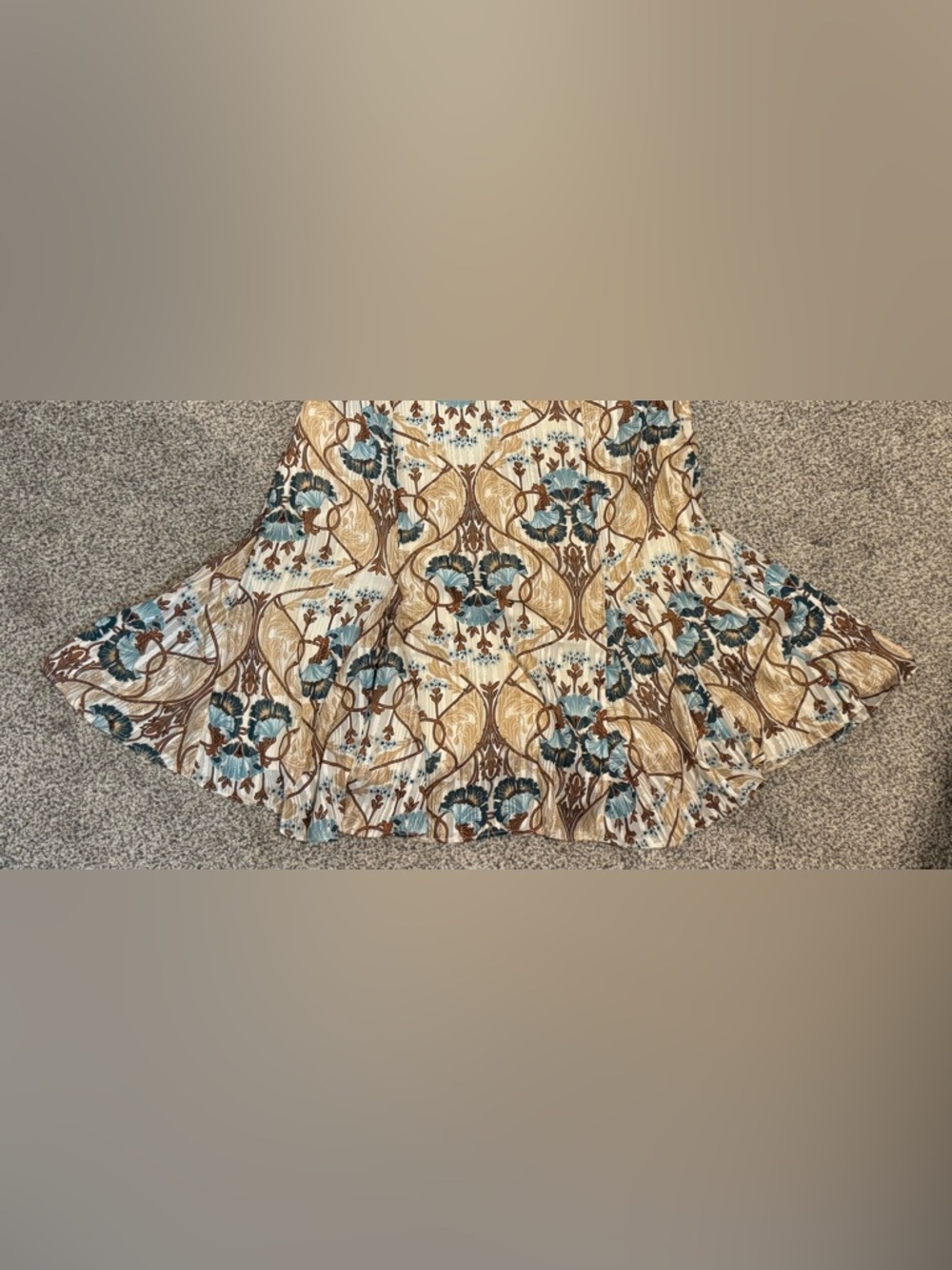 LOFT Cream Maxi Skirt with Brown and Teal Floral Design - Picture 3 of 4